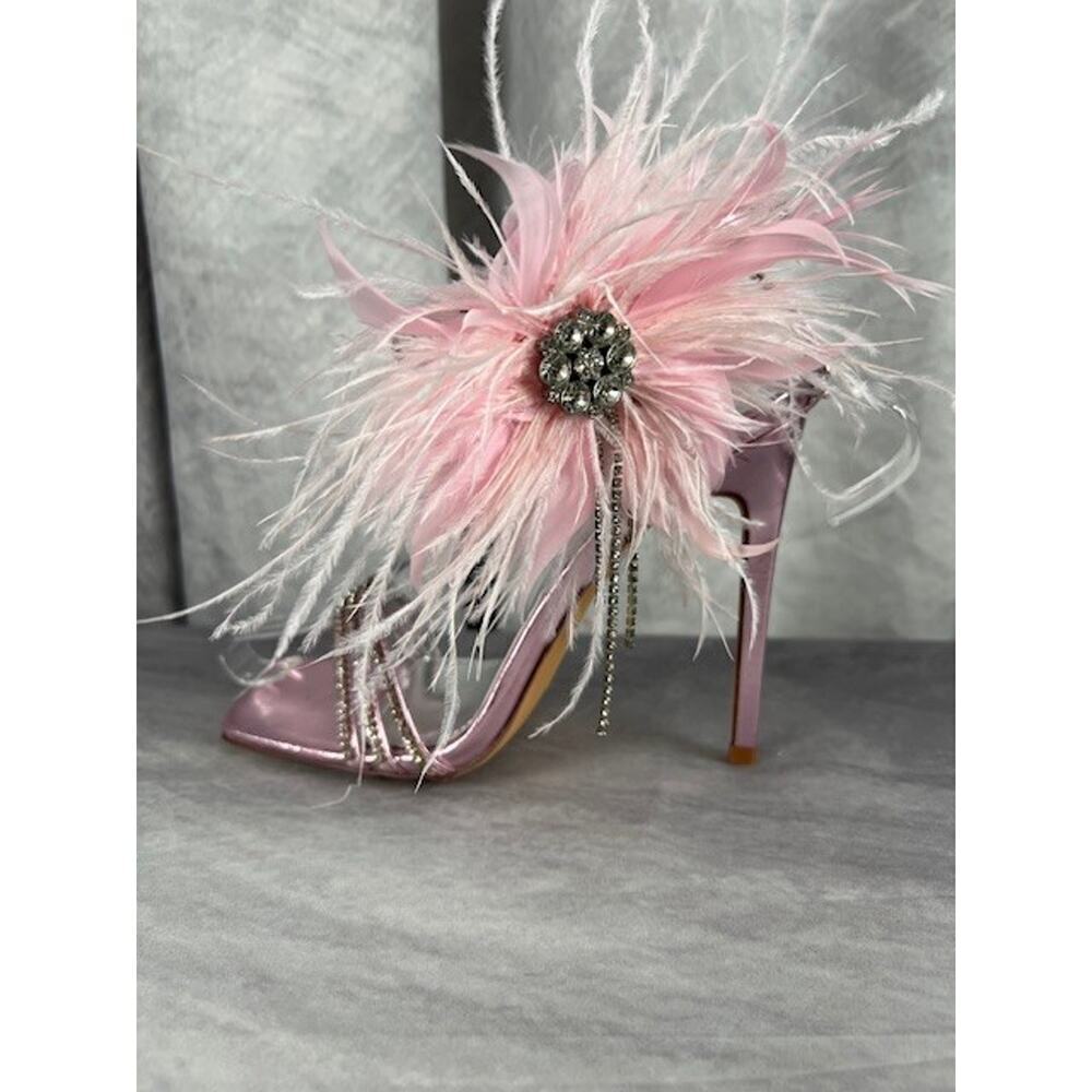Azalea Wang Licorice Feather Flower Embellished Sandal Women's Size US 6.5 - Picture 2 of 7